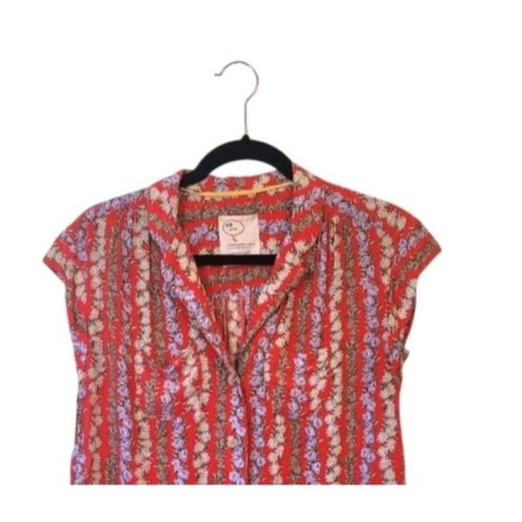 Anthropologie 49 Of 52 Conversations Button Up Blouse Size Small Red Floral - Picture 2 of 9